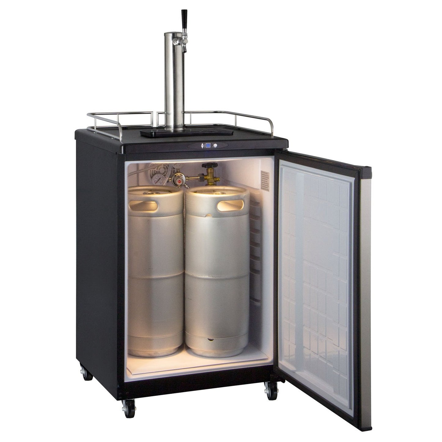 Kegco One Tap Faucet Commercial Grade Kegerator with Digital Temperature Control Black Cabinet with Stainless Steel Door
