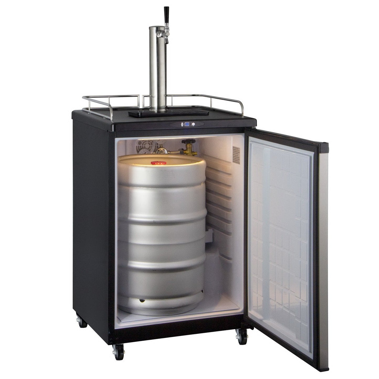 Kegco One Tap Faucet Commercial Grade Kegerator with Digital Temperature Control Black Cabinet with Stainless Steel Door
