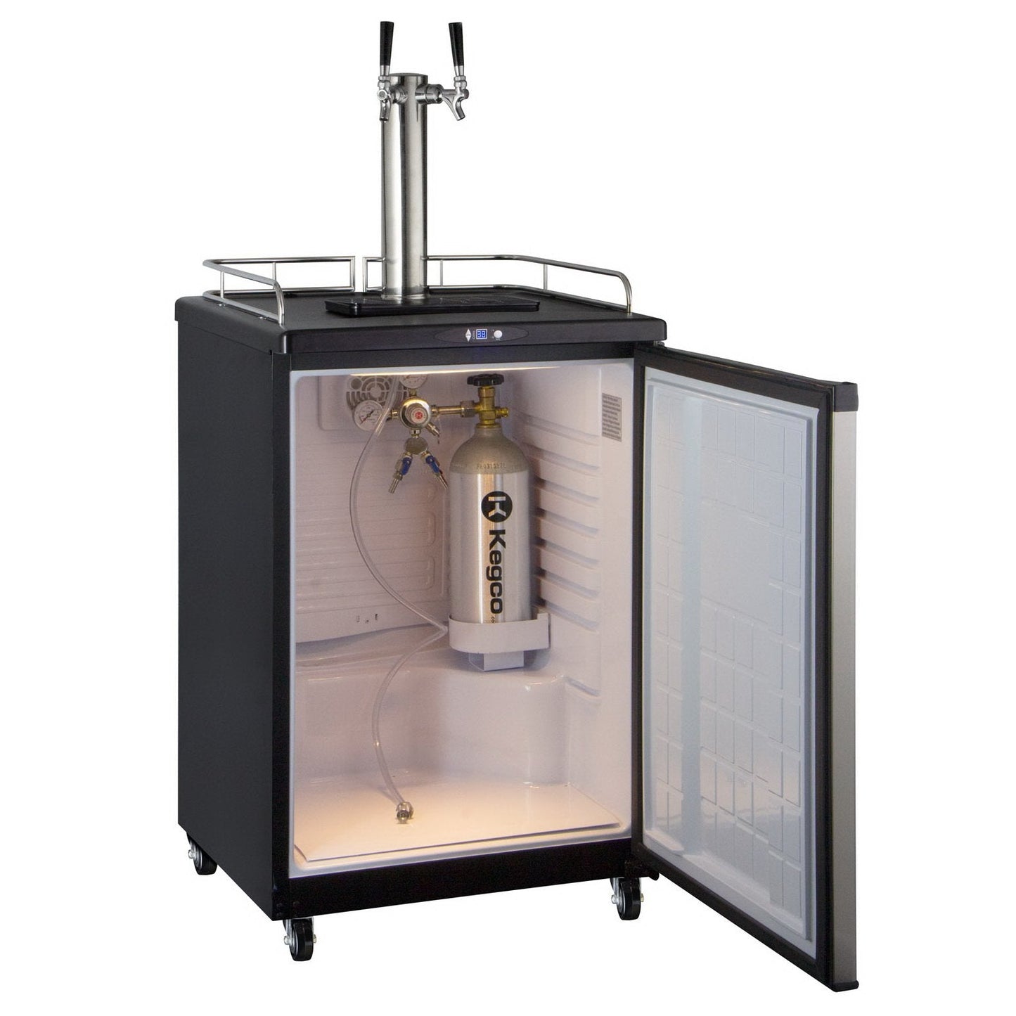 Kegco Dual Tap Faucet Commercial Grade Kegerator with Digital Temperature Control - Stainless Steel Door