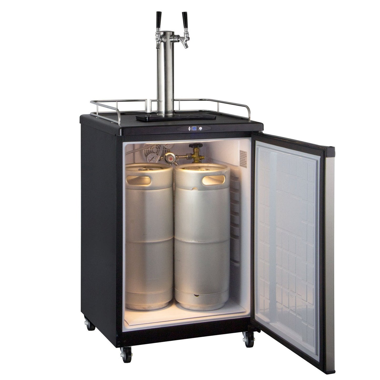 Kegco Dual Tap Faucet Commercial Grade Kegerator with Digital Temperature Control - Stainless Steel Door