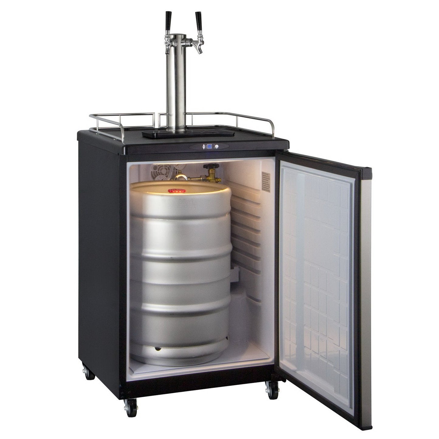 Kegco Dual Tap Faucet Commercial Grade Kegerator with Digital Temperature Control - Stainless Steel Door