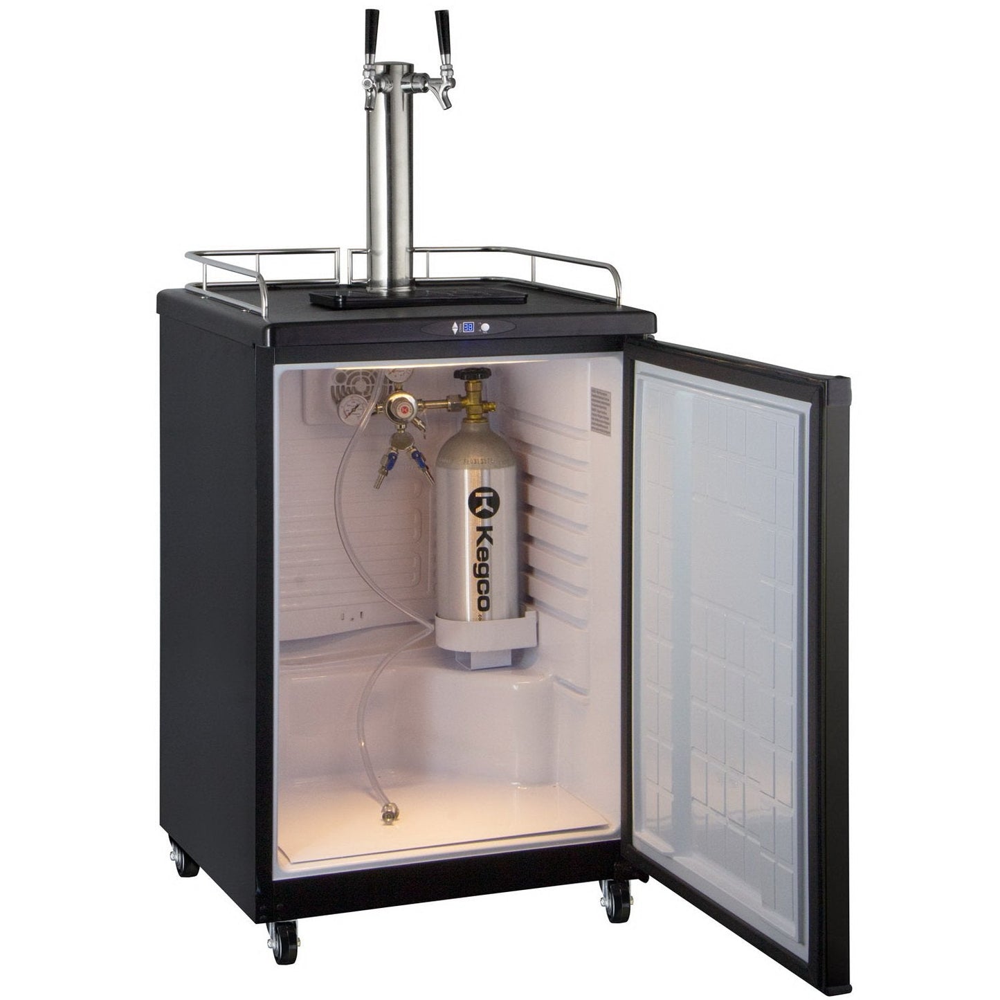 Kegco Dual Faucet Commercial Grade Digital Kombucharator - Black Cabinet with Black Door