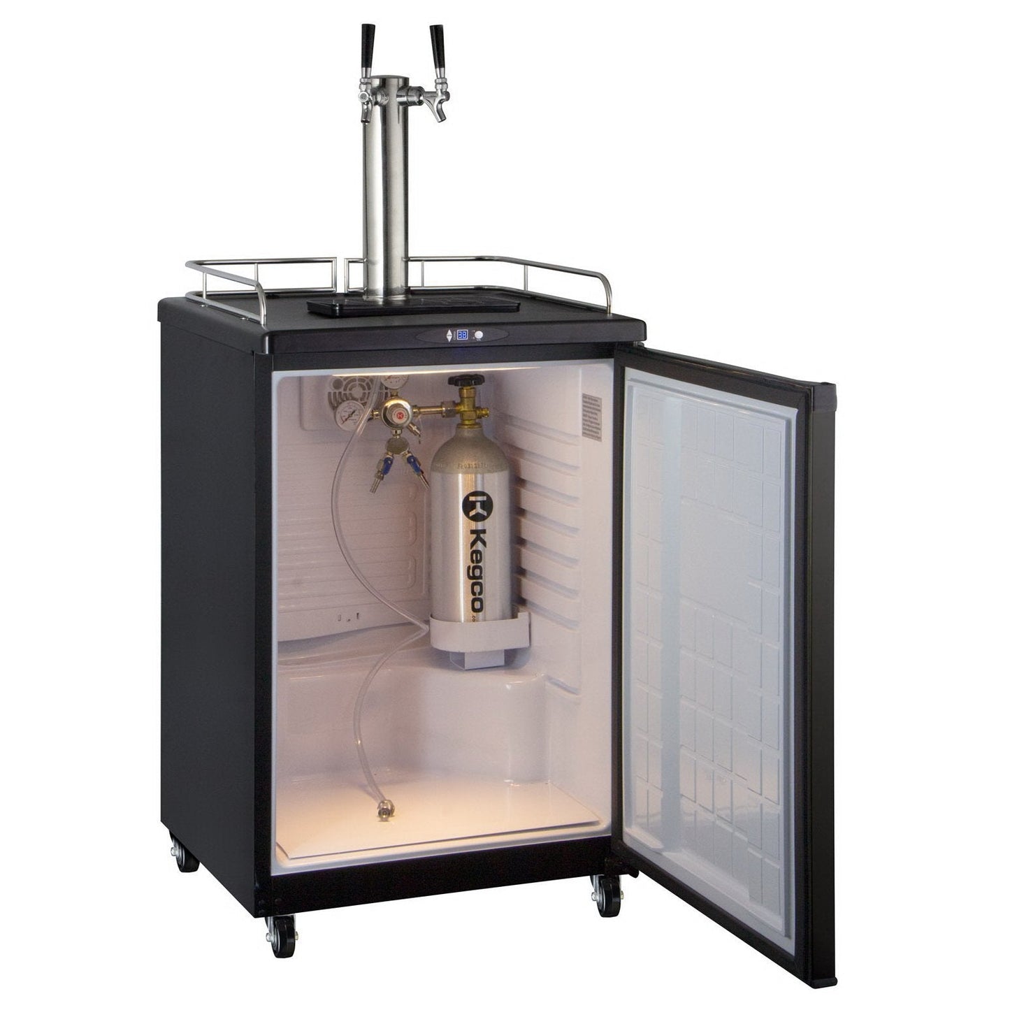 Kegco Two Faucet Commercial Grade Kegerator with Digital Temp Control - Black Cabinet with Black Door