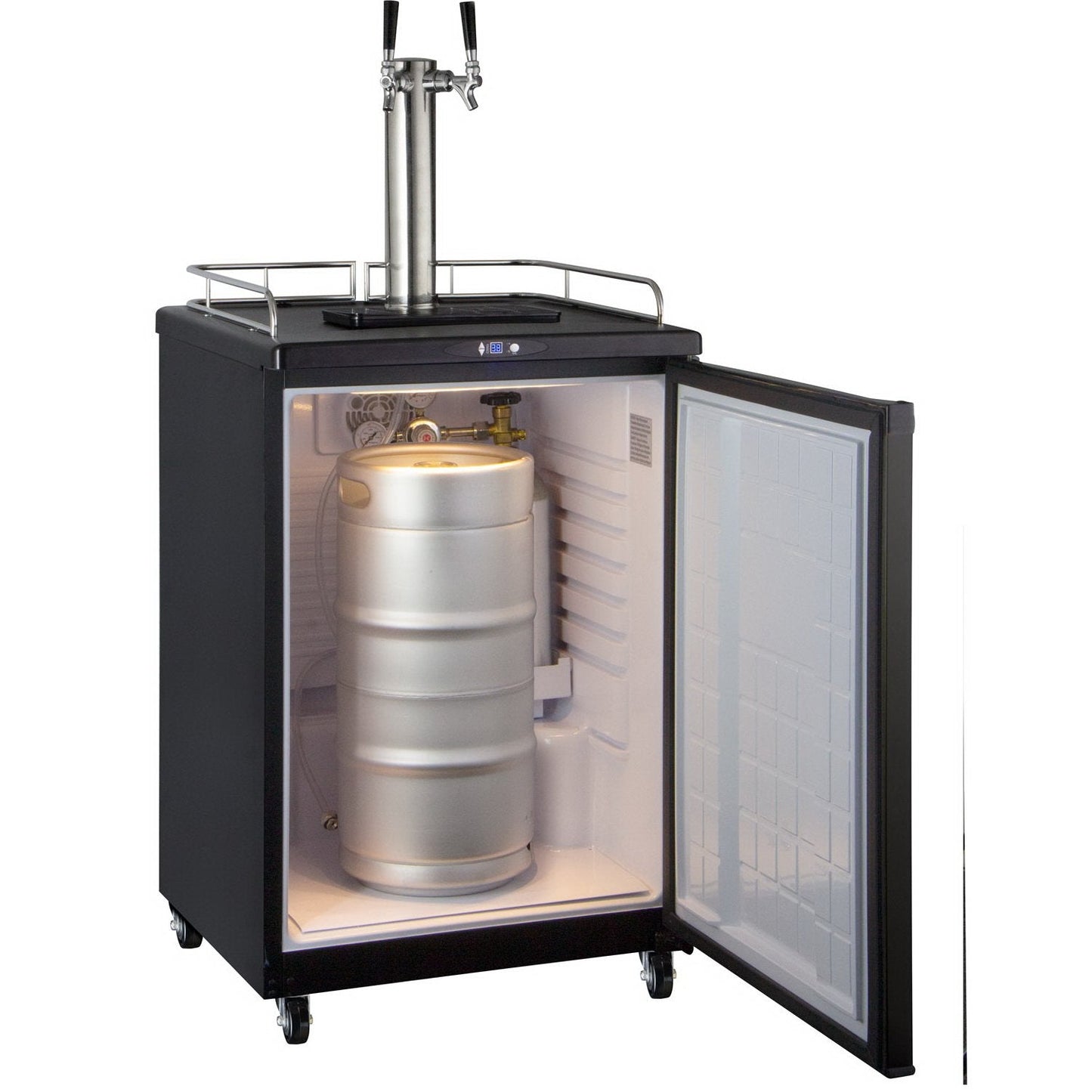Kegco Dual Faucet Commercial Grade Digital Kombucharator - Black Cabinet with Black Door