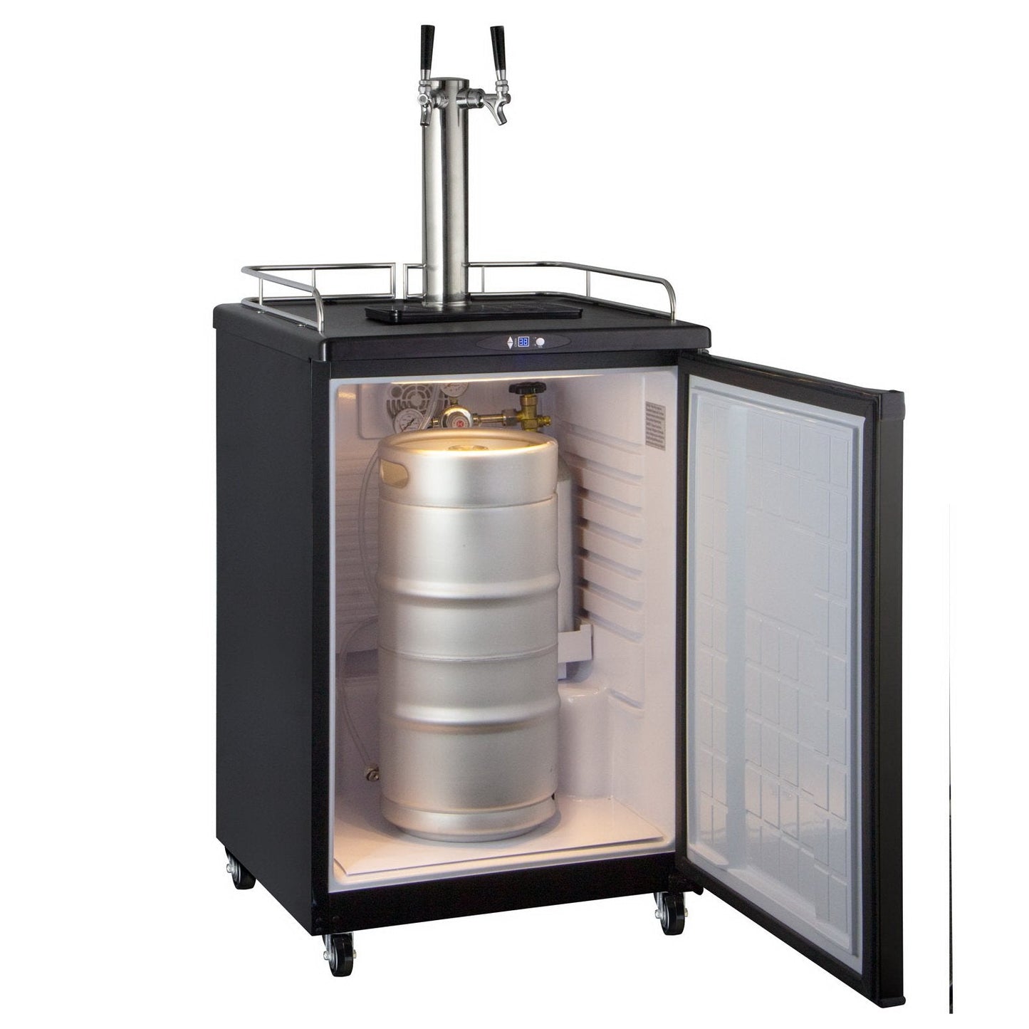 Kegco Two Faucet Commercial Grade Kegerator with Digital Temp Control - Black Cabinet with Black Door