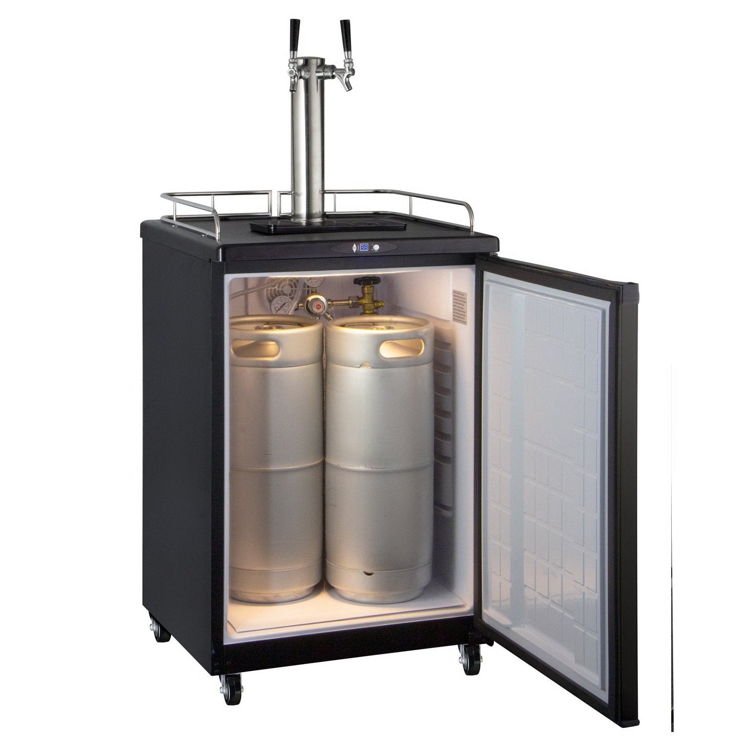Kegco Two Faucet Commercial Grade Kegerator with Digital Temp Control - Black Cabinet with Black Door