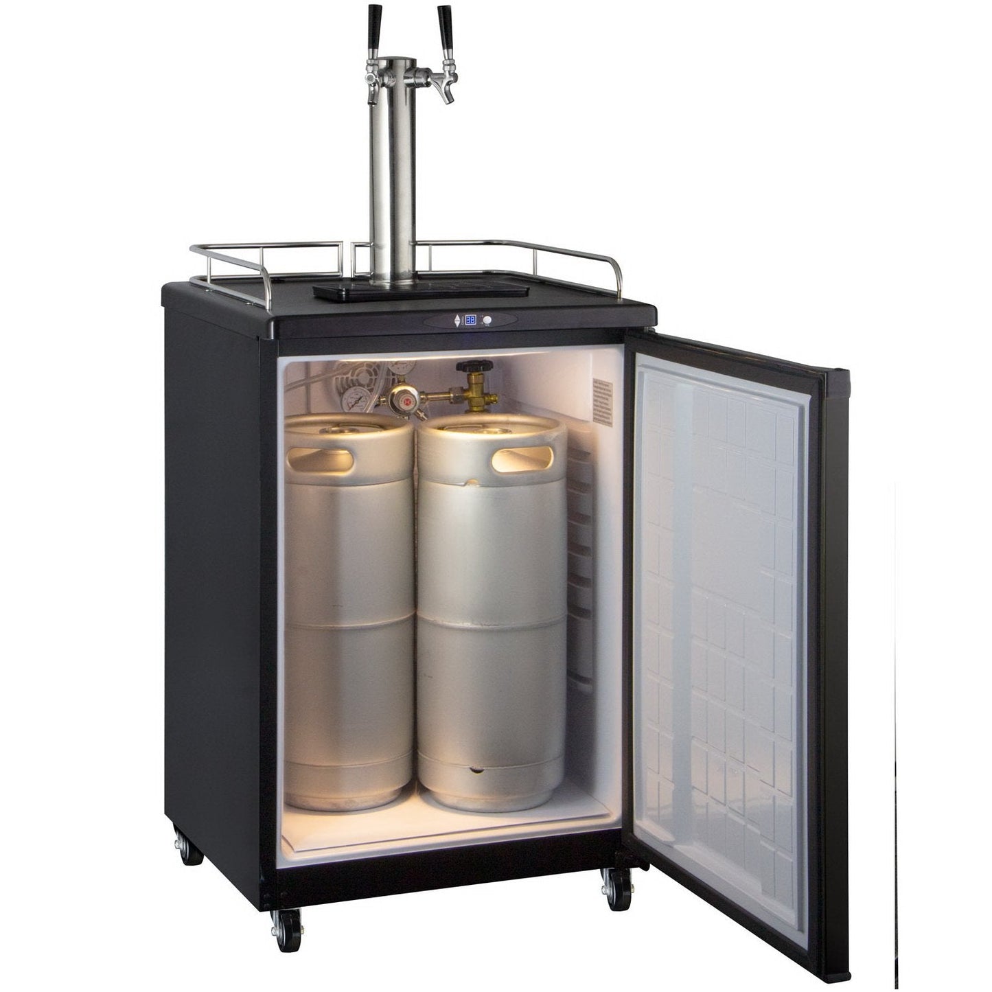 Kegco Dual Faucet Commercial Grade Digital Kombucharator - Black Cabinet with Black Door