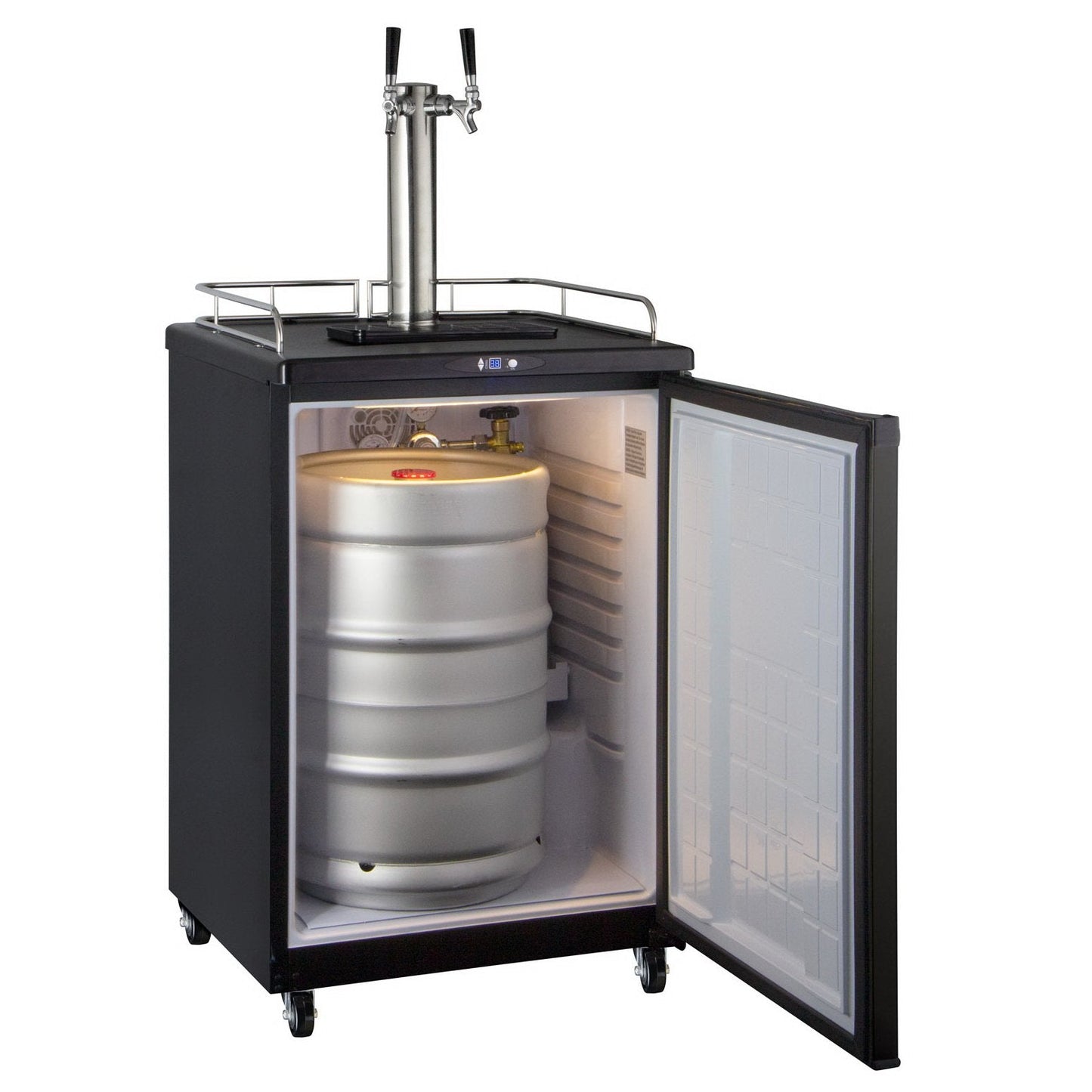 Kegco Two Faucet Commercial Grade Kegerator with Digital Temp Control - Black Cabinet with Black Door