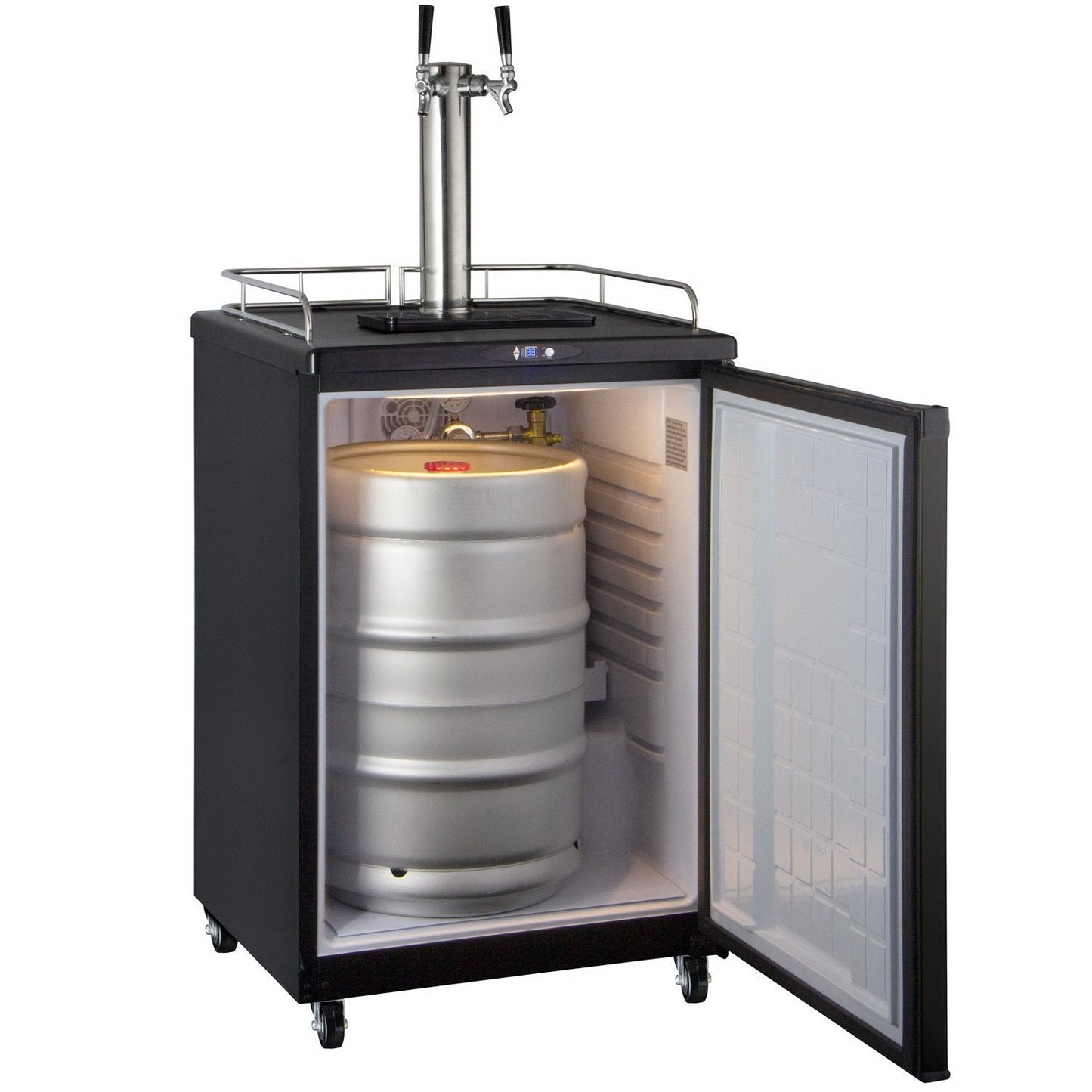 Kegco Dual Faucet Commercial Grade Digital Kombucharator - Black Cabinet with Black Door