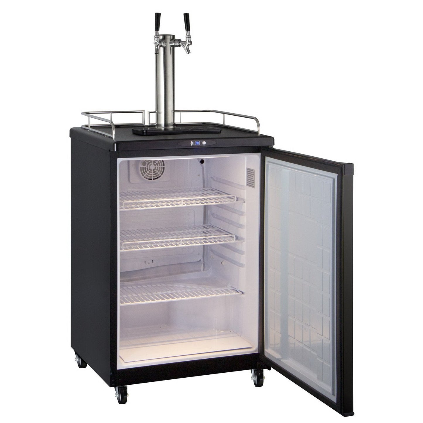 Kegco Two Faucet Commercial Grade Kegerator with Digital Temp Control - Black Cabinet with Black Door