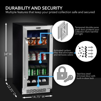 Whynter BBR-838SB 15 inch Built-In 80 Can Undercounter Stainless Steel Beverage Refrigerator with Reversible Door, Digital Control, Lock and Carbon Filter