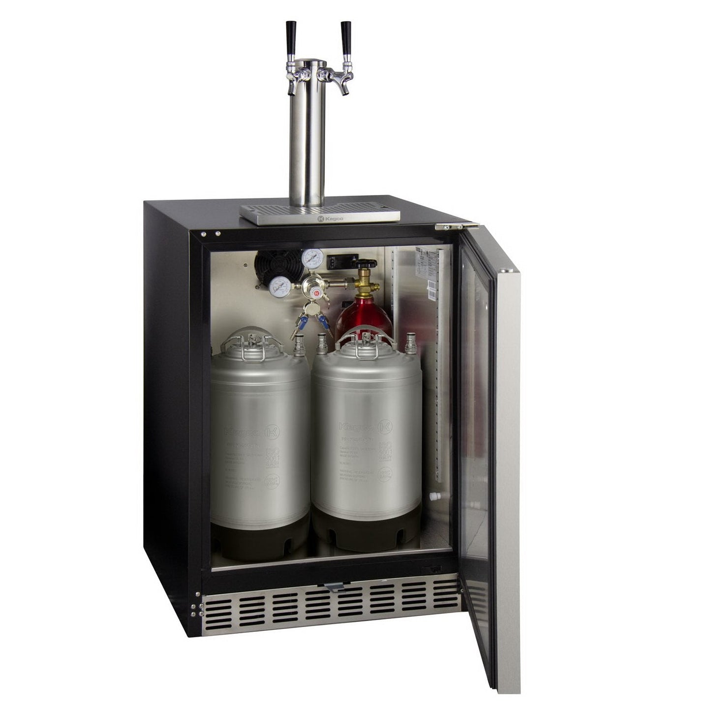 Kegco Dual Tap ADA Undercounter Kegerator with X-CLUSIVE Premium Direct Draw Kit - Left Hinge