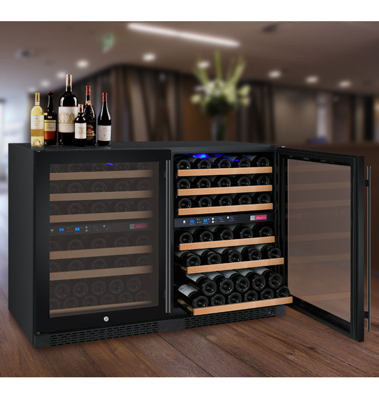 47" Wide FlexCount II Tru-Vino 112 Bottle Dual Zone Black Side-by-Side Wine Refrigerator