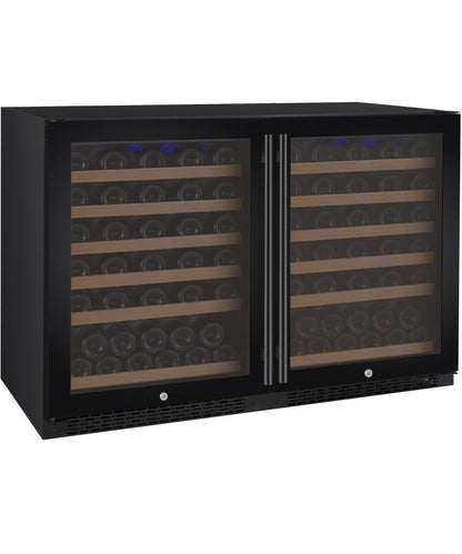 47" Wide FlexCount II Tru-Vino 112 Bottle Dual Zone Black Side-by-Side Wine Refrigerator