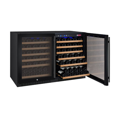 47" Wide FlexCount II Tru-Vino 112 Bottle Dual Zone Black Side-by-Side Wine Refrigerator