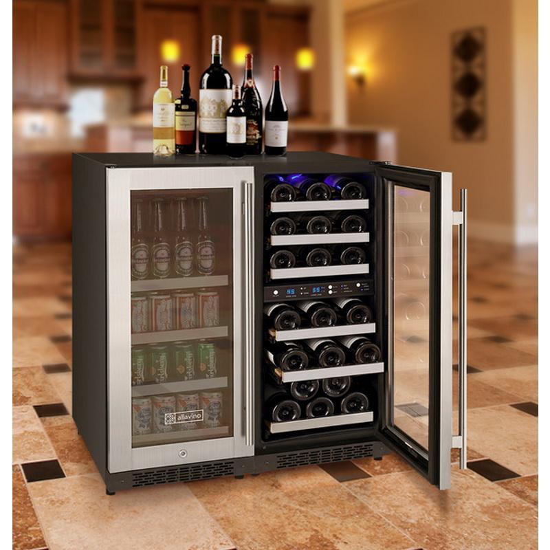 Allavino Bottle/88 Can Dual Zone Stainless Steel Wine Refrigerator/Beverage Center