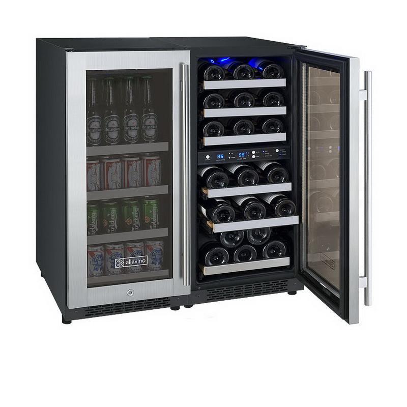 Allavino Bottle/88 Can Dual Zone Stainless Steel Wine Refrigerator/Beverage Center