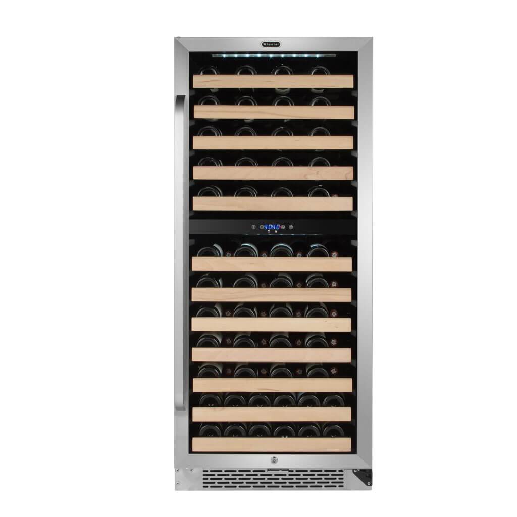 Whynter 92 Bottle Built-in Stainless Steel Dual Zone Compressor Wine Refrigerator with Display Rack and LED display