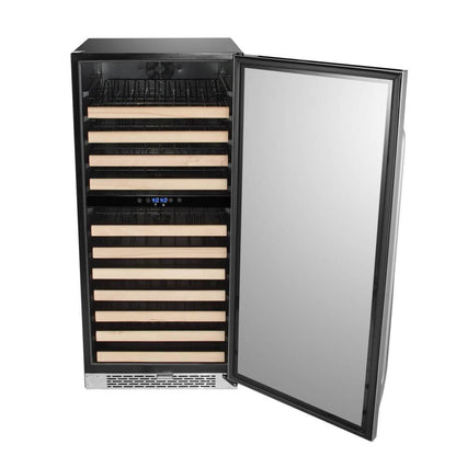 Whynter 92 Bottle Built-in Stainless Steel Dual Zone Compressor Wine Refrigerator with Display Rack and LED display