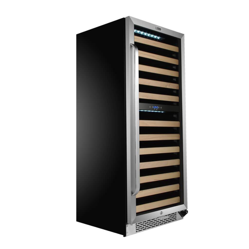 Whynter 92 Bottle Built-in Stainless Steel Dual Zone Compressor Wine Refrigerator with Display Rack and LED display