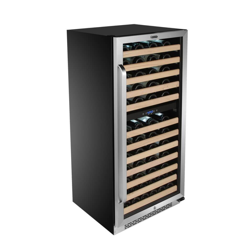 Whynter 92 Bottle Built-in Stainless Steel Dual Zone Compressor Wine Refrigerator with Display Rack and LED display