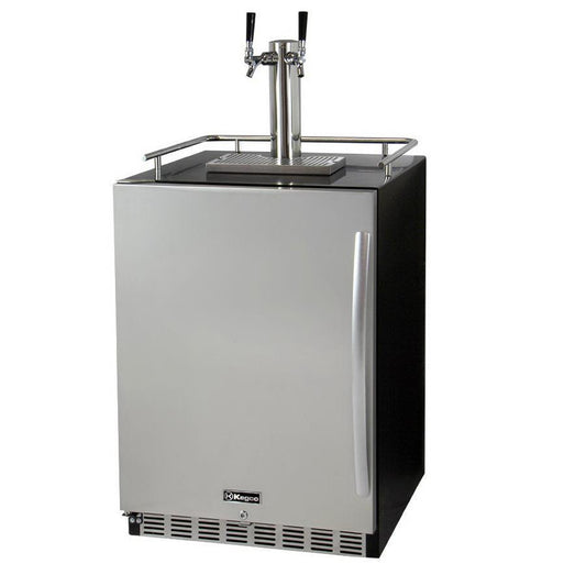 Kegco Dual Faucet Digital Undercounter Kegerator with X-CLUSIVE Premium Direct Draw Kit - Left Hinge