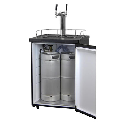 Kegco Dual Faucet Kombucha Keg Cooler with Black Cabinet and Door