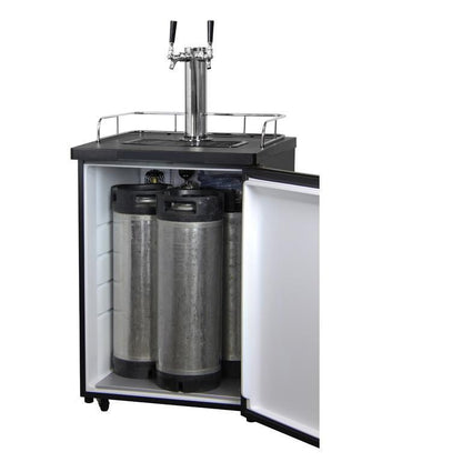 Kegco Dual Faucet Kombucha Keg Cooler with Black Cabinet and Door