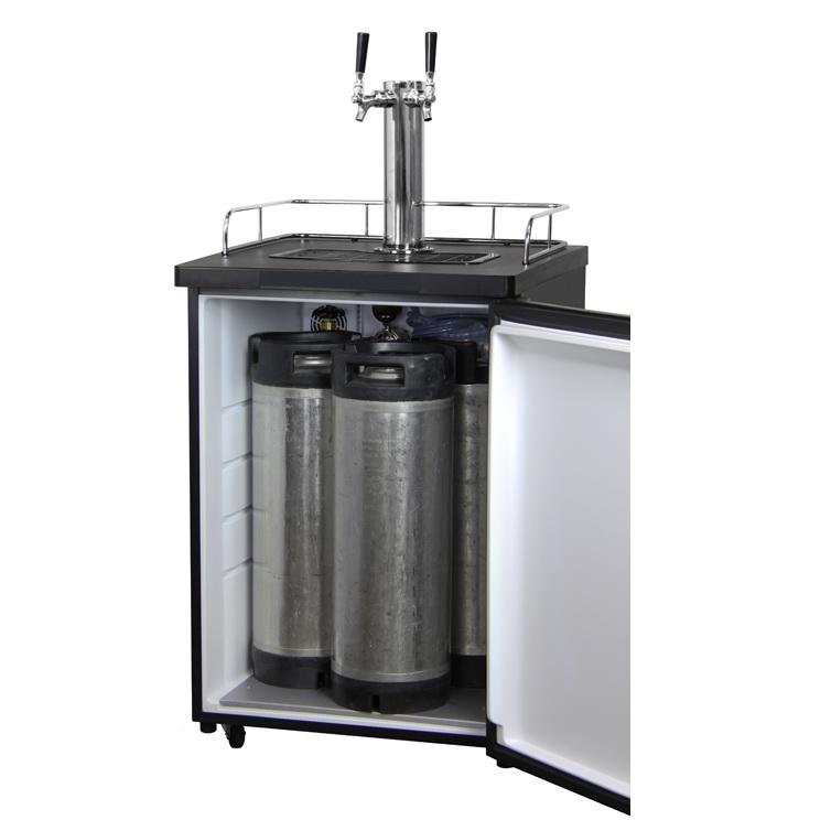 Kegco Double Faucet Kombucha Cooler Dispenser with Black Cabinet and Stainless Steel Door