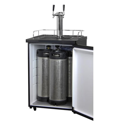 Kegco Double Faucet Kombucha Cooler Dispenser with Black Cabinet and Stainless Steel Door