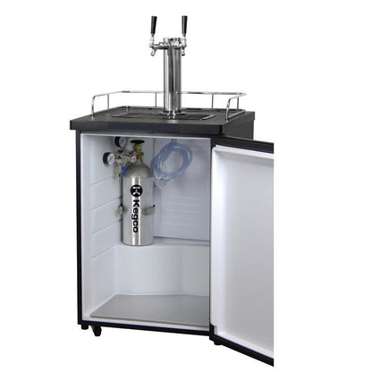 Kegco Double Faucet Kombucha Cooler Dispenser with Black Cabinet and Stainless Steel Door
