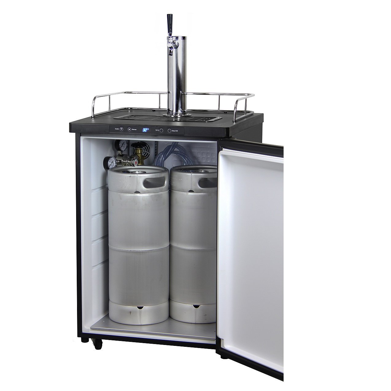 Single Tap Beer Faucet Keg Dispenser with Digital Control - Black Cabinet with Matte Black Door