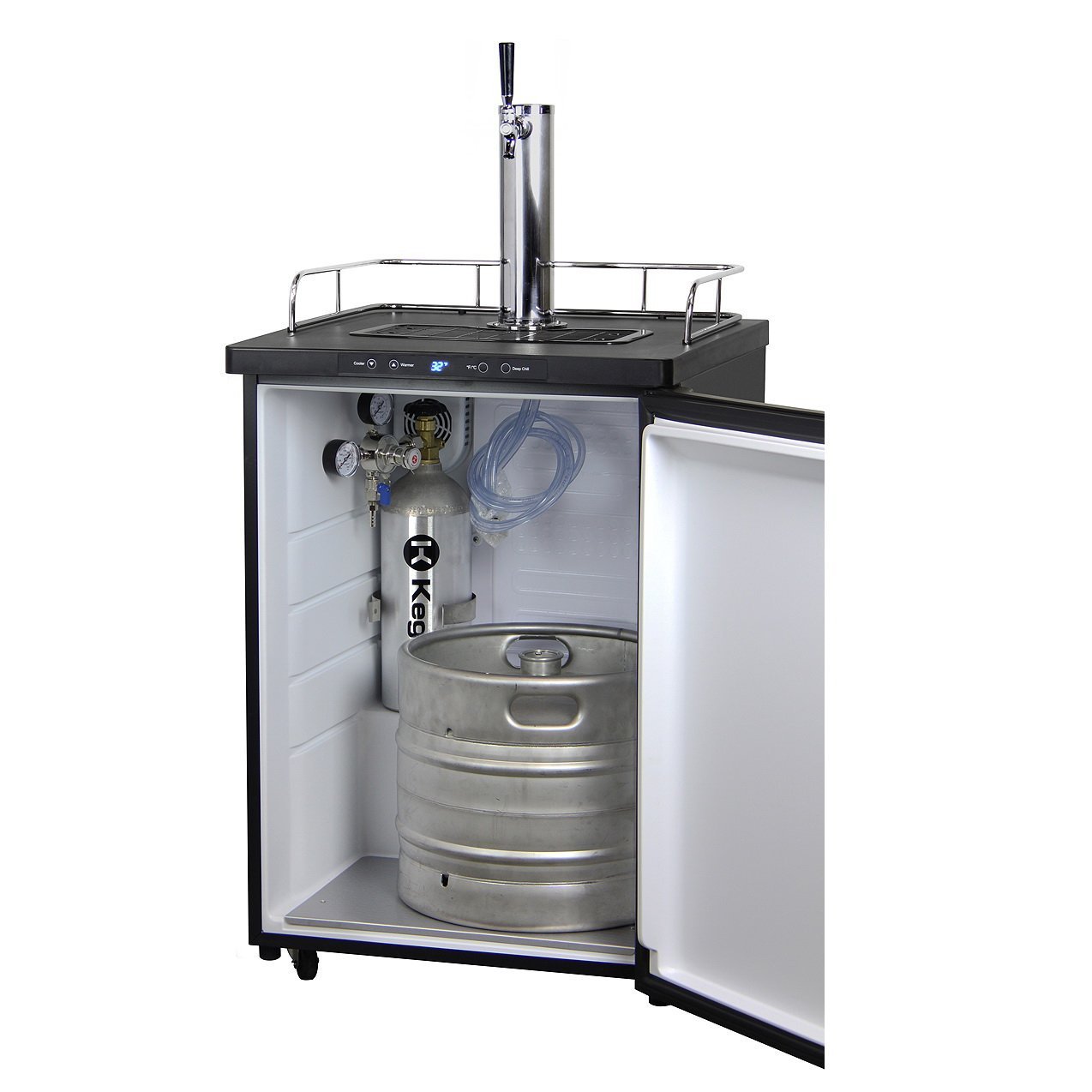 Single Tap Beer Faucet Keg Dispenser with Digital Control - Black Cabinet with Matte Black Door