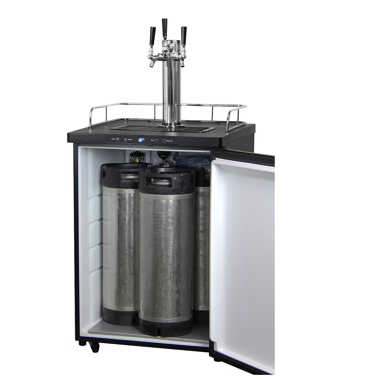 Kegco Three Keg Tap Faucet Digital Kegerator - Black Matte Cabinet and Stainless Steel Door