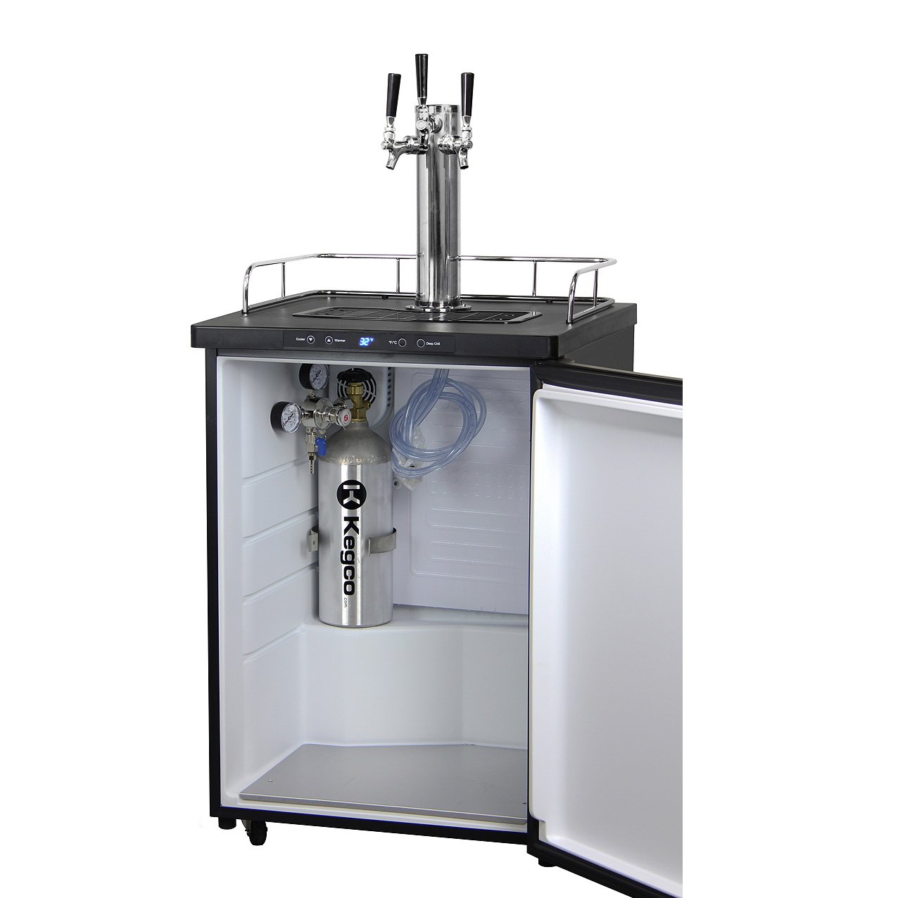 Kegco Three Keg Tap Faucet Digital Kegerator - Black Matte Cabinet and Stainless Steel Door