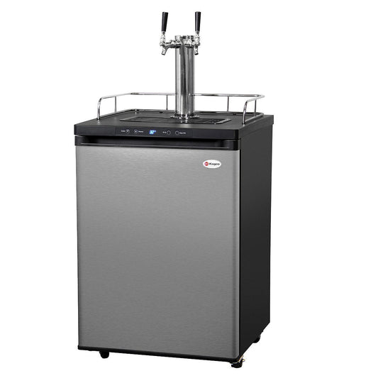 Kegco Dual Tap Faucet Digital Keg Fridge - Black Cabinet with Stainless Steel Door