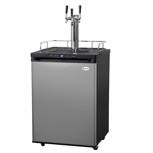 Kegco Three Faucet Digital Kombucha Dispense System - Black Matte Cabinet and Stainless Steel Door