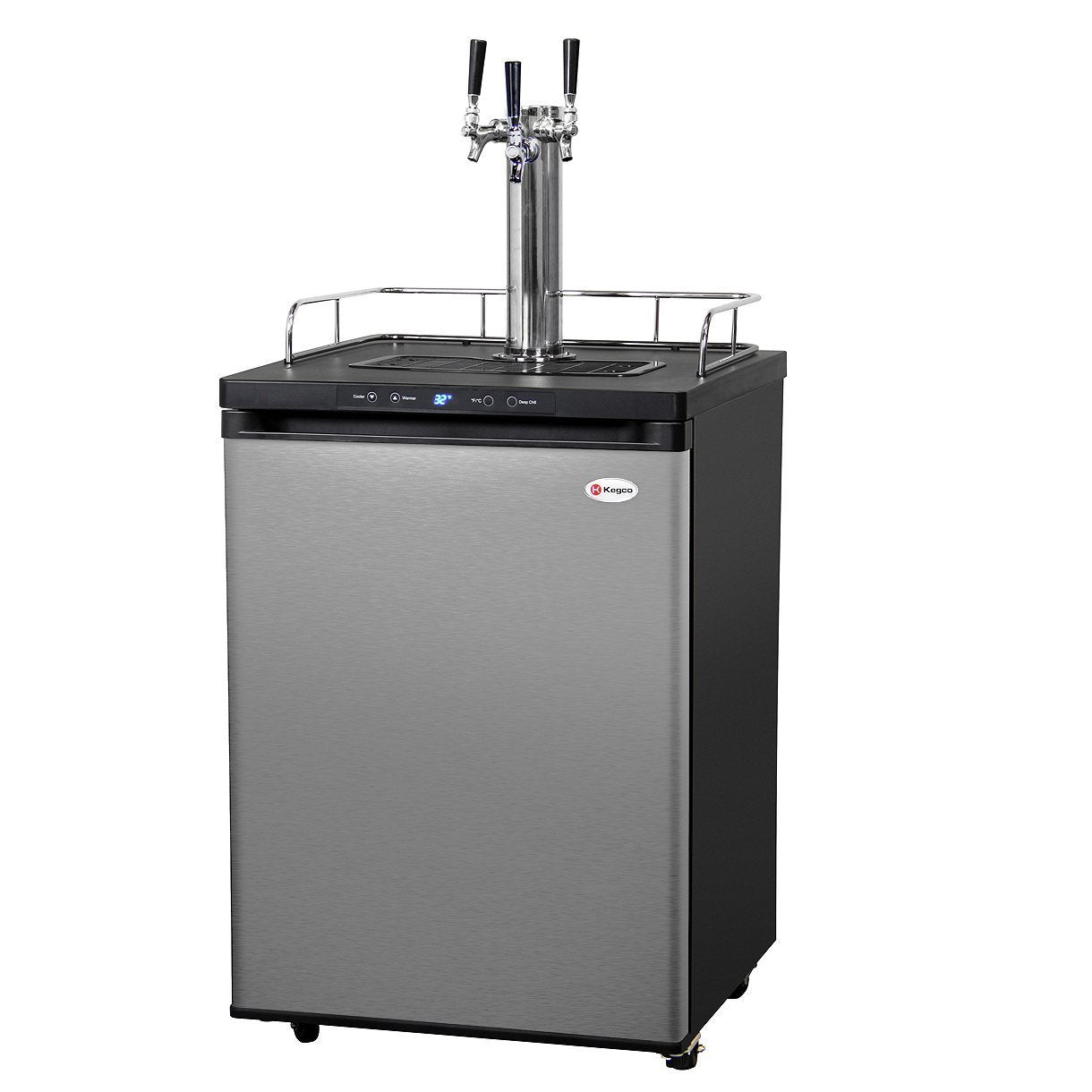 Kegco Three Faucet Digital Kombucha Dispense System - Black Matte Cabinet and Stainless Steel Door