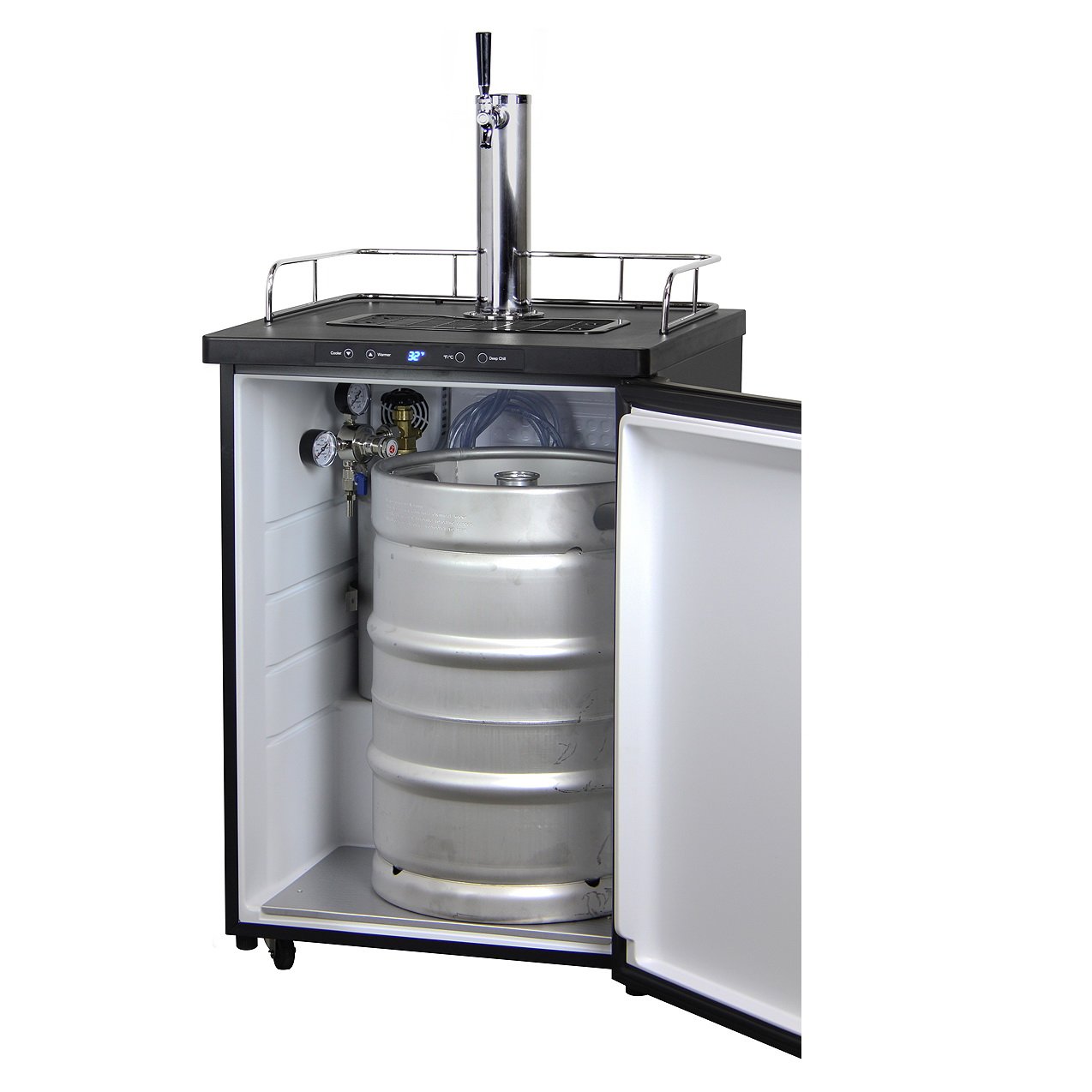 Single Tap Beer Faucet Keg Dispenser with Digital Control - Black Cabinet with Matte Black Door