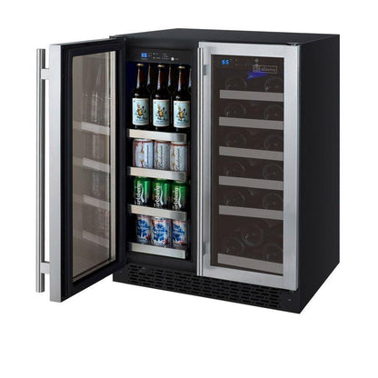 24" Wide FlexCount II Tru-Vino 18 Bottle/66 Cans Dual Zone Stainless Steel Wine Refrigerator/Beverage Center