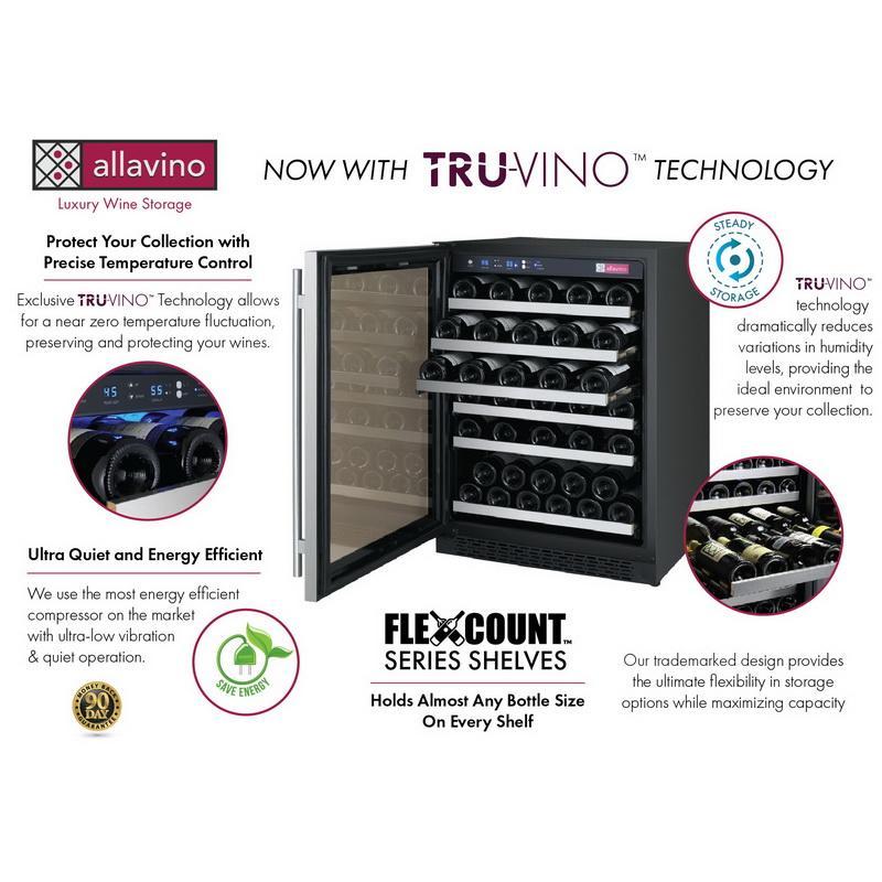 Allavino 56 Bottle Single Zone Stainless Steel Left Hinge Wine Refrigerator