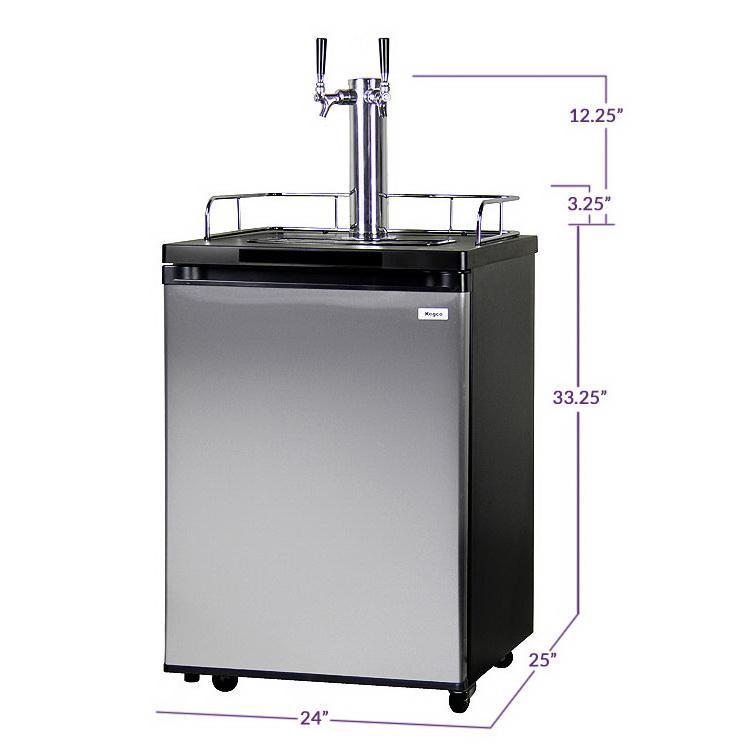 Kegco Double Faucet Kombucha Cooler Dispenser with Black Cabinet and Stainless Steel Door