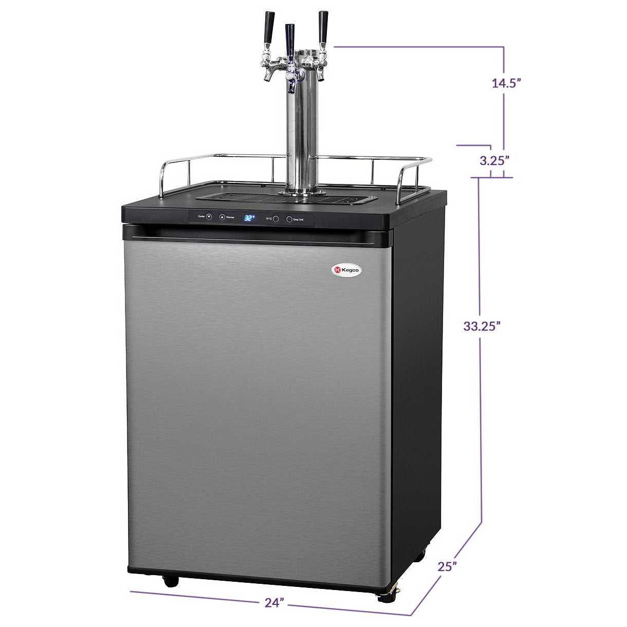 Kegco Three Faucet Digital Kombucha Dispense System - Black Matte Cabinet and Stainless Steel Door