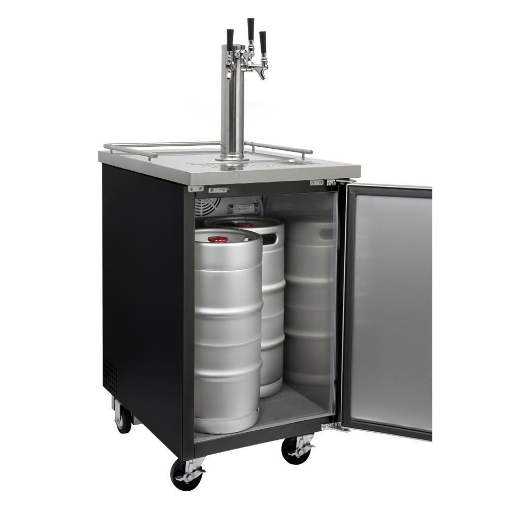 Kegco Three Keg Tap Faucet Commercial Grade Kegerator - Black Cabinet with Black Door