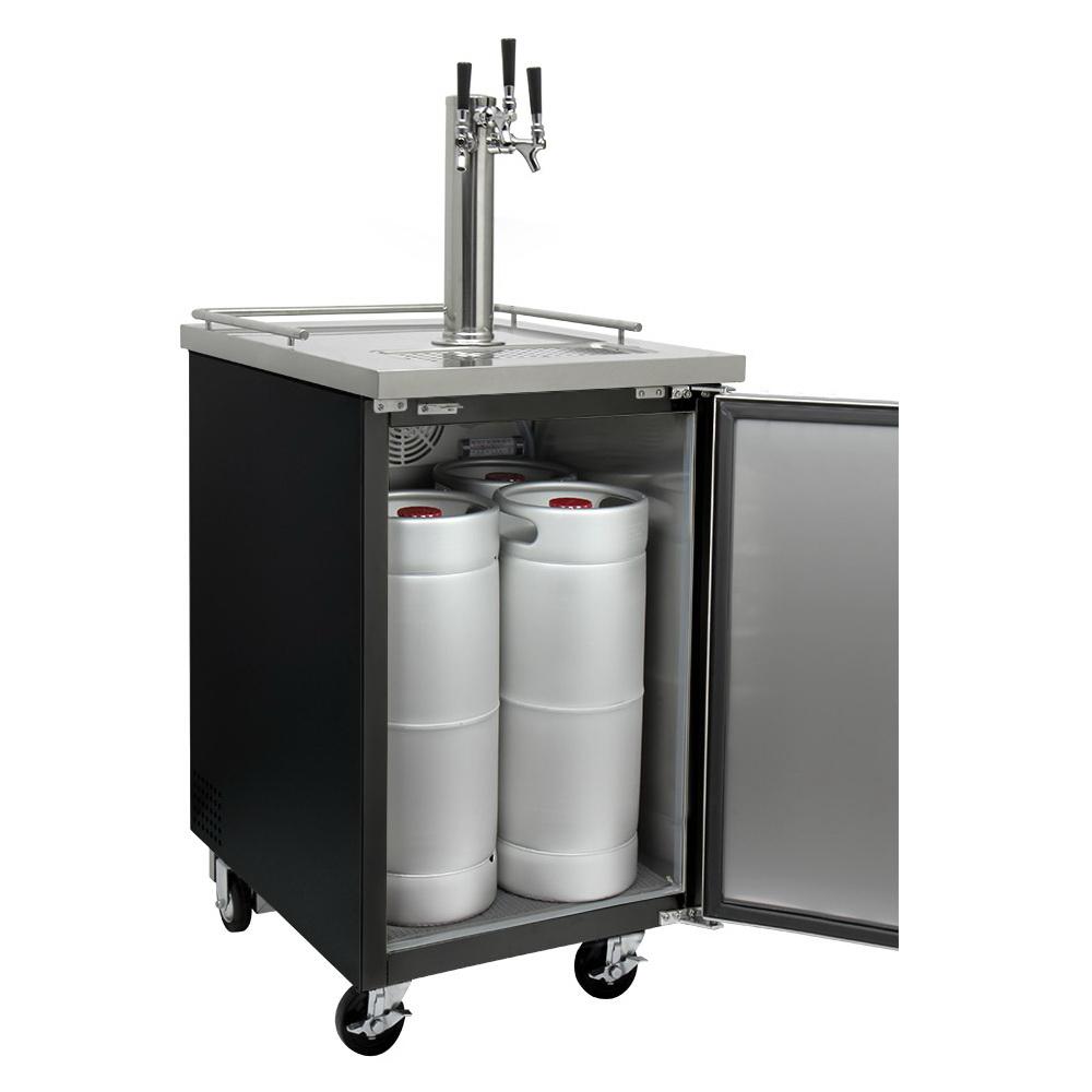 Kegco Three Keg Tap Faucet Commercial Grade Kegerator - Black Cabinet with Black Door