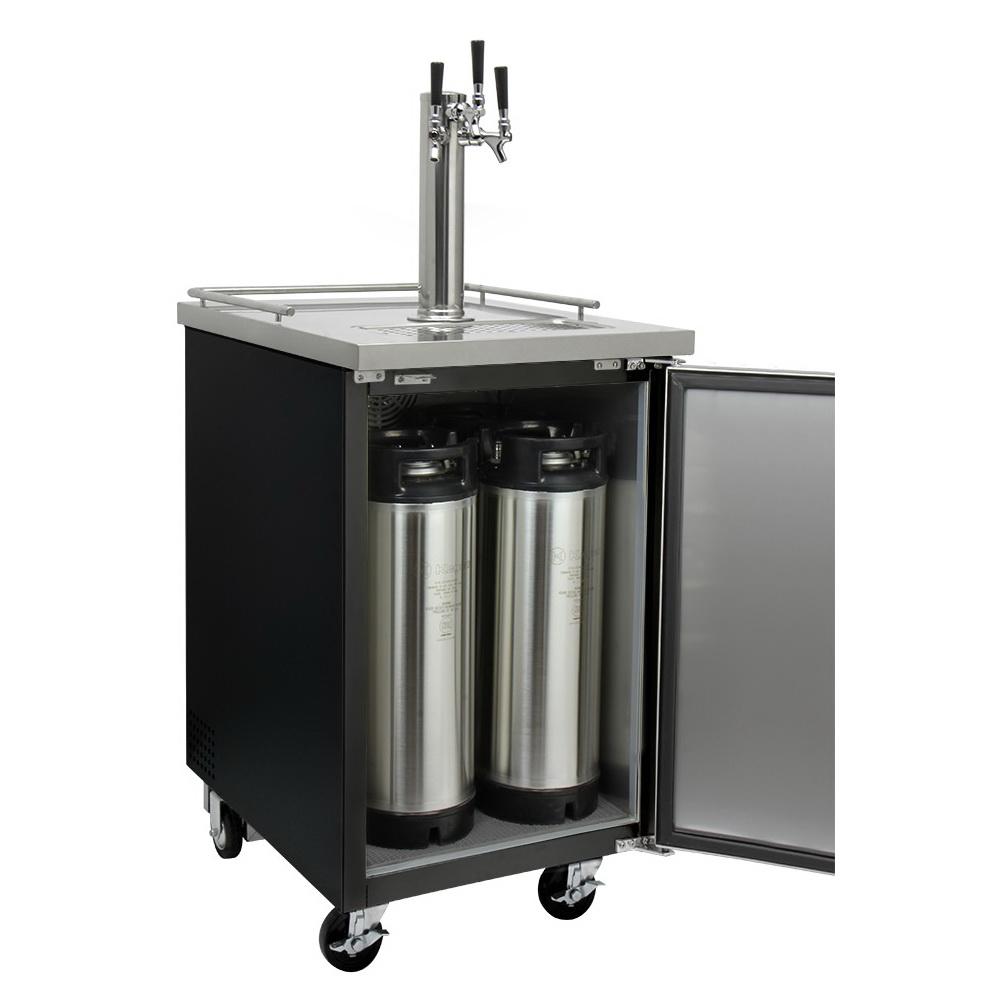 Kegco Three Keg Tap Faucet Commercial Grade Kegerator - Black Cabinet with Black Door