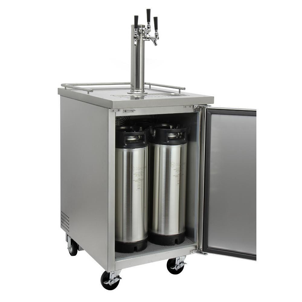 Kegco Three Tap Commercial Kombucharator Kombucha Keg Dispenser - Stainless Steel