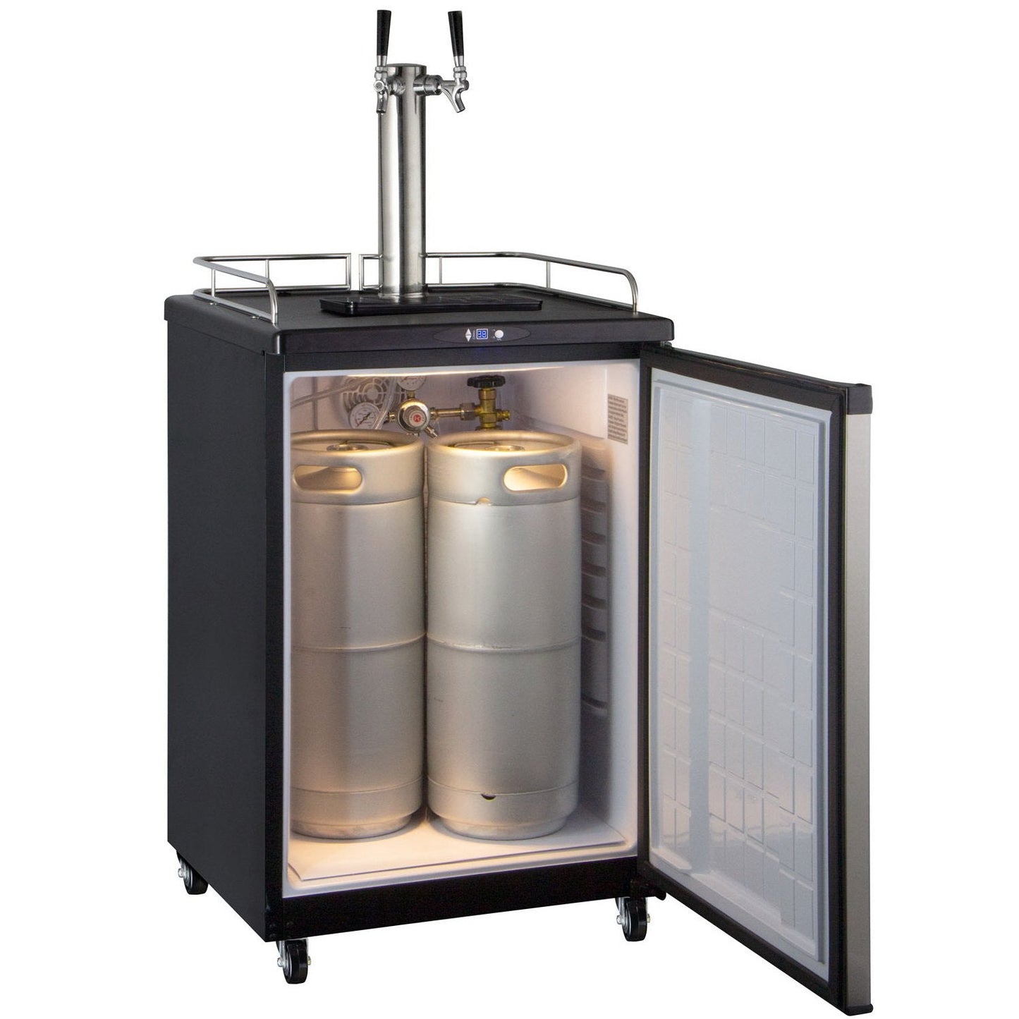 Kegco Two Faucet Commercial Grade Digital Kombucha Kegerator - Black Cabinet with Stainless Steel Door