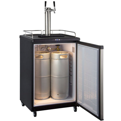 Kegco Two Faucet Commercial Grade Digital Kombucha Kegerator - Black Cabinet with Stainless Steel Door