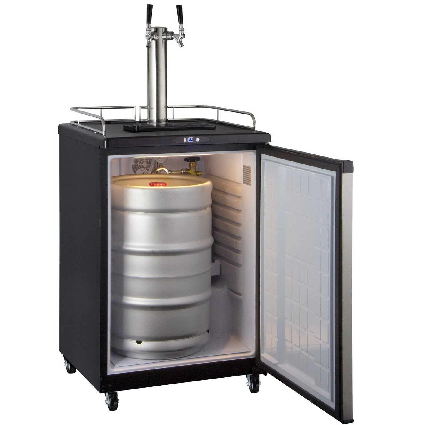 Kegco Two Faucet Commercial Grade Digital Kombucha Kegerator - Black Cabinet with Stainless Steel Door